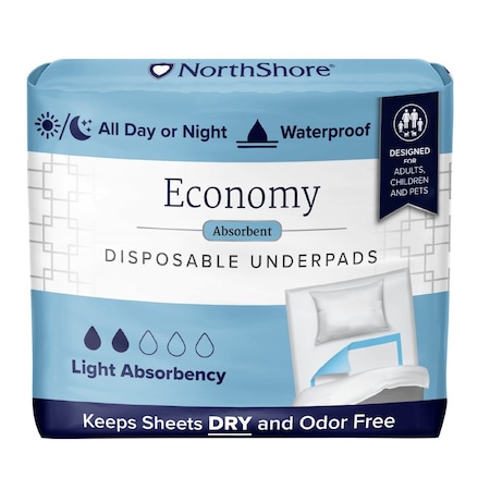 Northshore Economy Disposable Underpads, Blue, Small, 17x24280PK NOW 17x24, Case/200 4/50s 1701